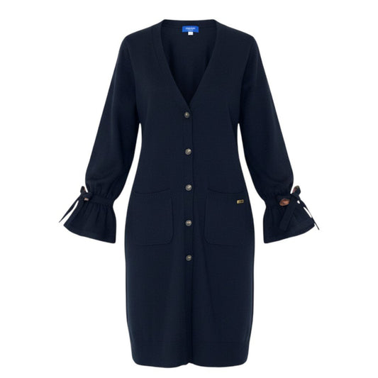 81L15 【美品】BULE LABEL CRESTBRIDGE ブルーレーベル クレストブリッジ ロングカーディガン ニットワンピース キャンディスリーブ Vネック チェック柄 55F90-829-29 38サイズ ネイビー レディースu02t