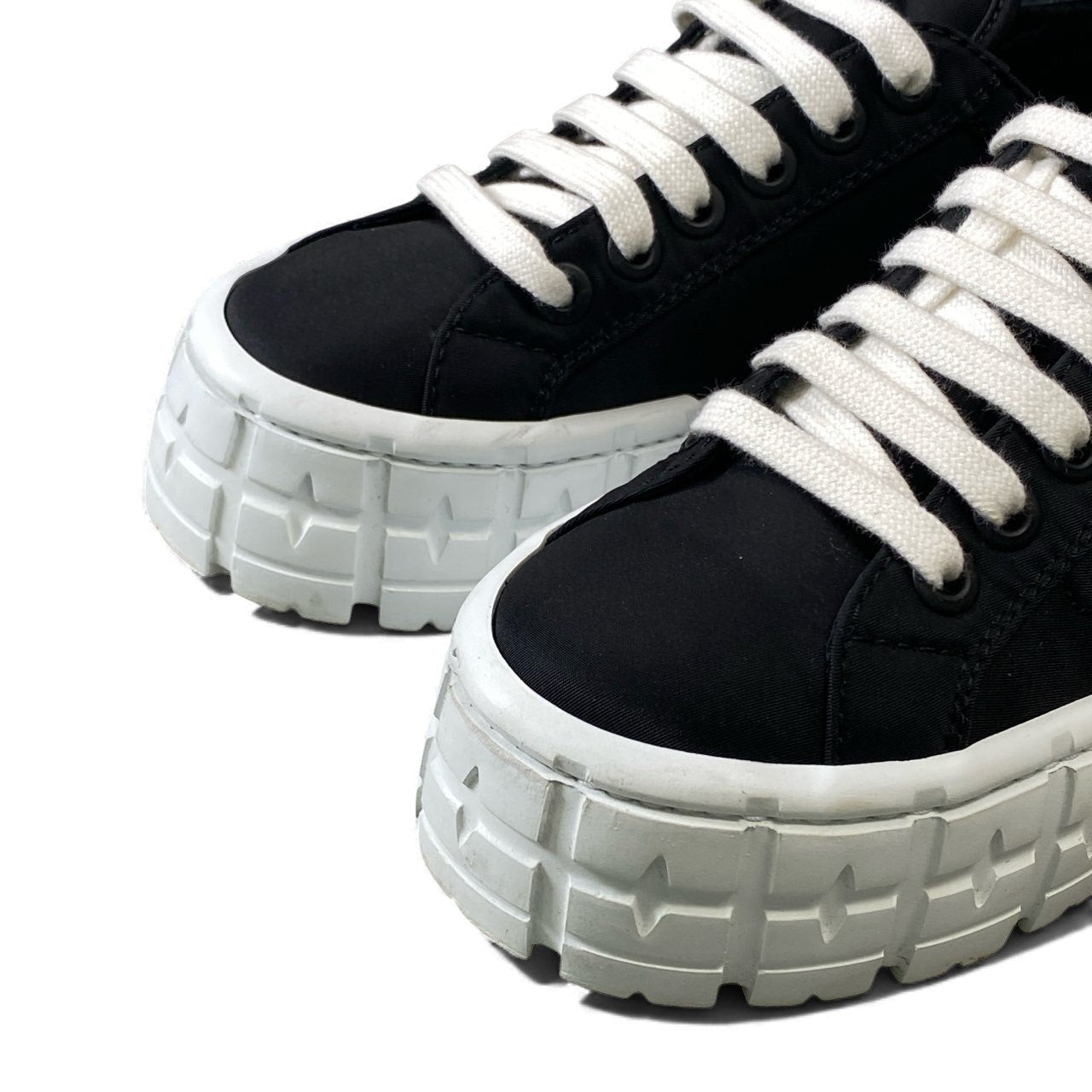 1k16《美品》 PRADA プラダ ダブルホイール ギャバジンスニーカー 24cm 37 ブラック Re-Nylon シューズ 厚底 軽量◎t18r