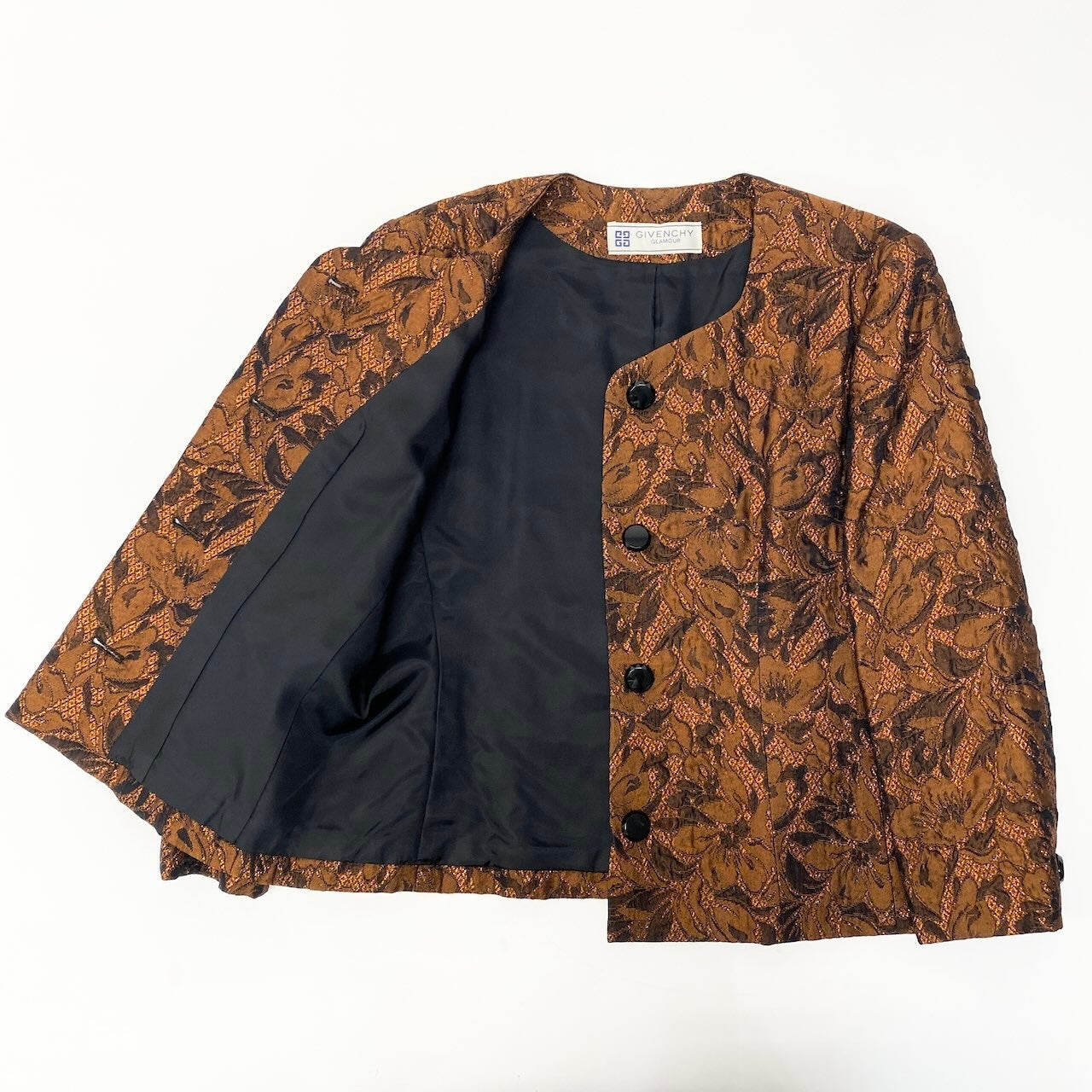 48c18 GIVENCHY ジバンシー Vintage ノーカラージャケット スクエアネック 花柄ジャケット アウター 13サイズ オレンジ レディース 女性用u02t