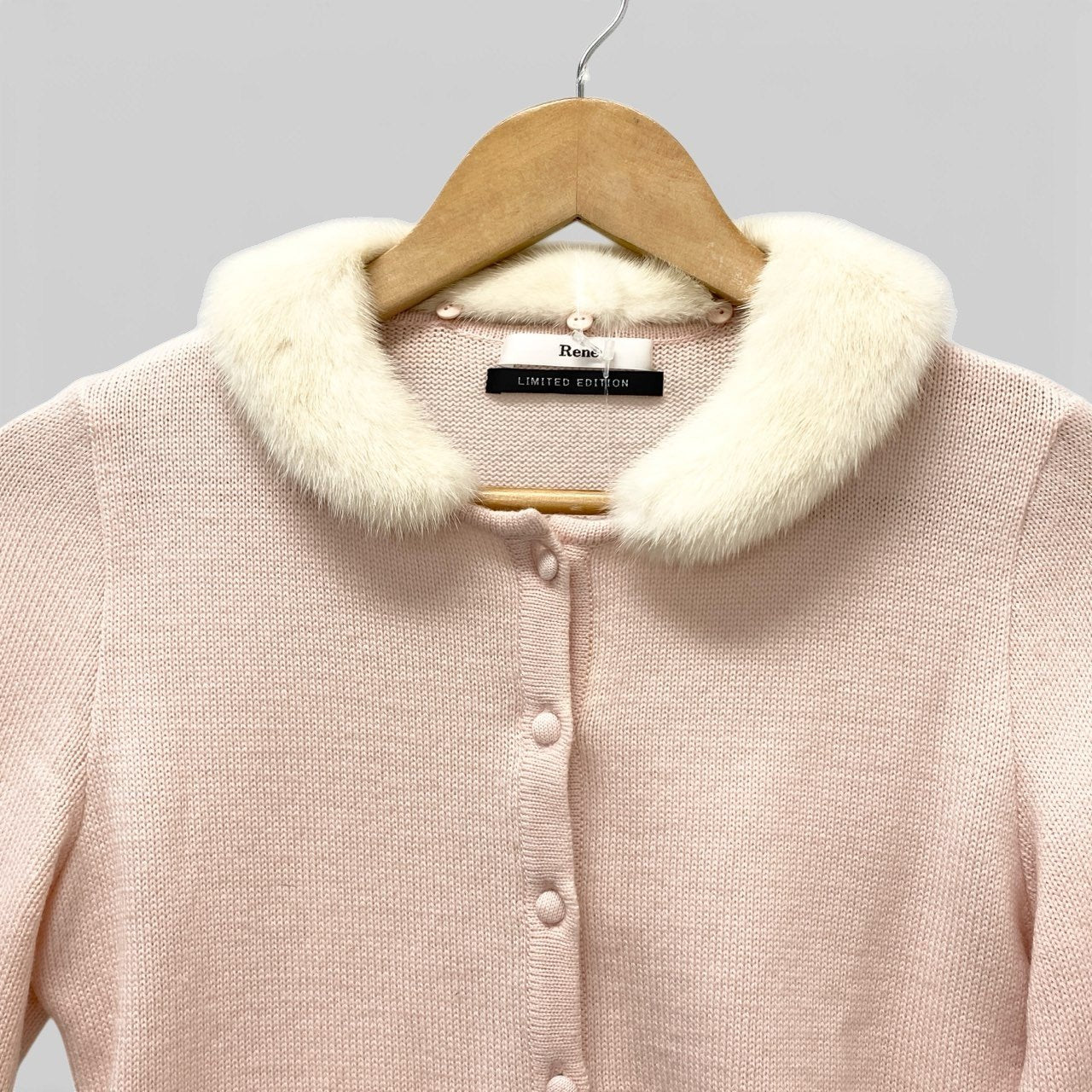 14b13 Rene ルネ ニットカーディガン ニットセーター 襟ミンクファー取り外し可 6642770 36サイズ ベビーピンク ウール100％ レディース 女性用u02t