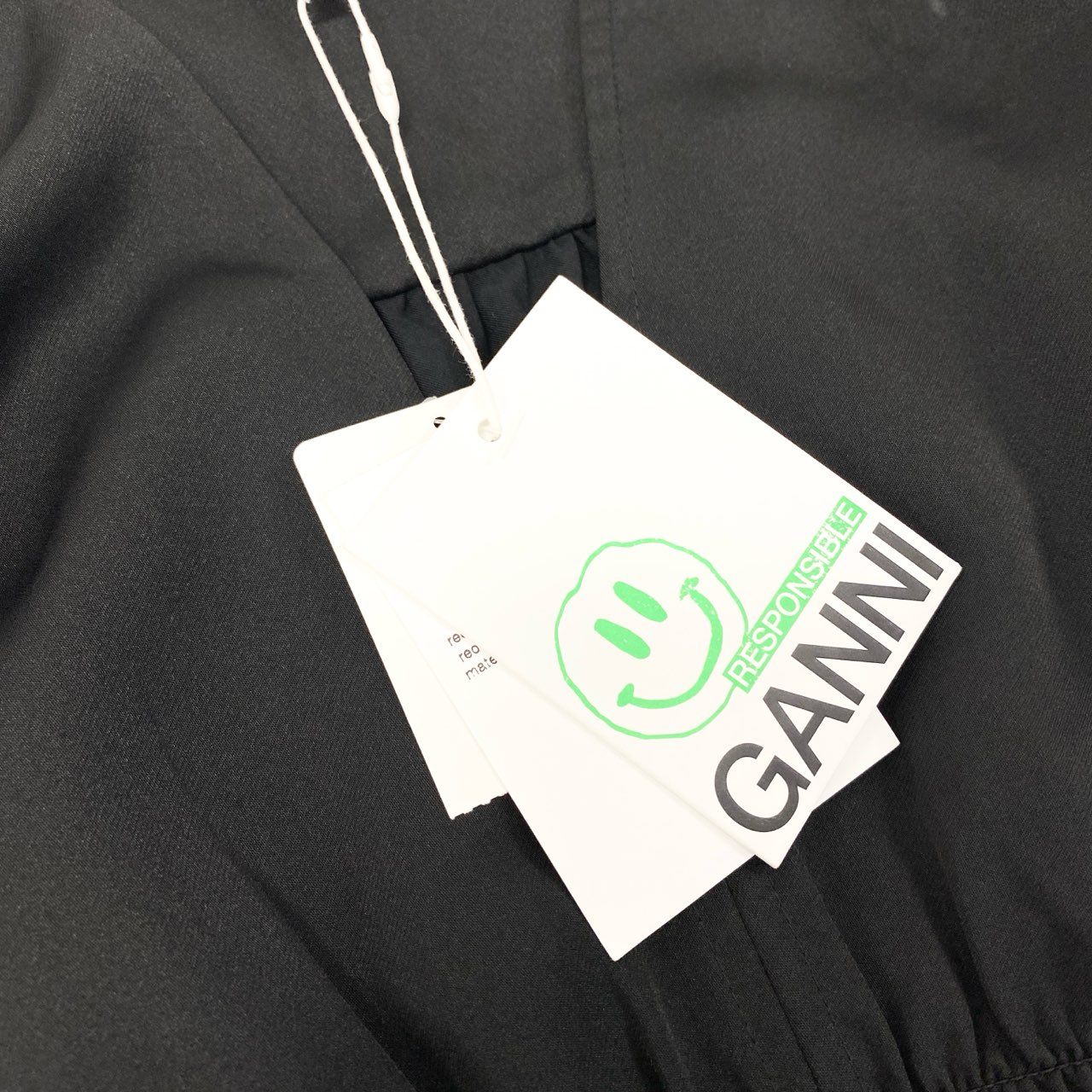 27j22《未使用》 GANNI ガニー 長袖ブラウス シャツ トップス ウエストギャザー ボリュームスリーブ サイズ36 ブラック レディースu02t