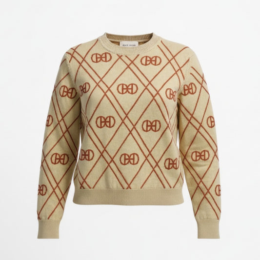 29a9 HERMES エルメス Hロンド カシミヤ ニットセーター クルーネック 総柄 長袖 レディース 女性用 2E2632DT 34 ベージュ カシミア100％o07t