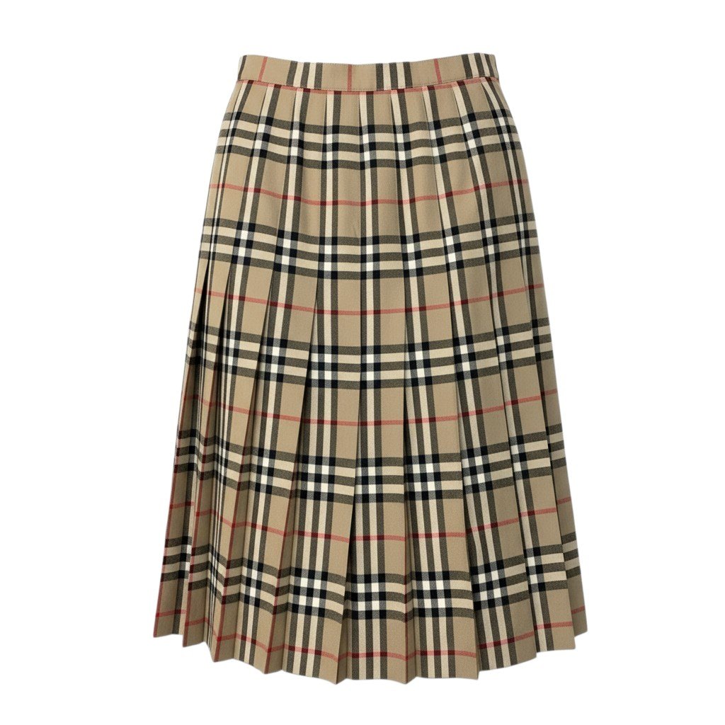 60c6 Vintage Burberrys バーバリーズ ヴィンテージ ノバチェック フレアスカート タックプリーツ 13AR ベージュ系 ウール レディースu02t