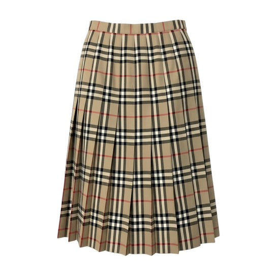 60c6 Vintage Burberrys バーバリーズ ヴィンテージ ノバチェック フレアスカート タックプリーツ 13AR ベージュ系 ウール レディースu02t