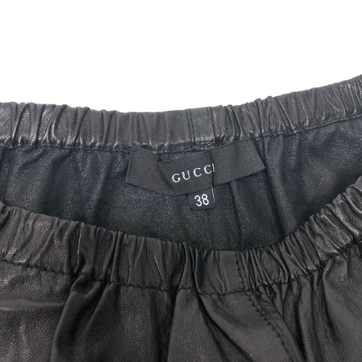 40i27 GUCCI グッチ 1999年 トムフォード期 レザースカート フリル イタリア製 38サイズ ブラック レザー レディース 女性用u02t