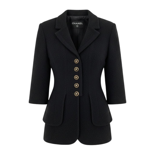 g13 【美品】CHANEL 2007年 クロップドツイードジャケット ココマーク P30567 38サイズ ブラック レディース 女性用k02i