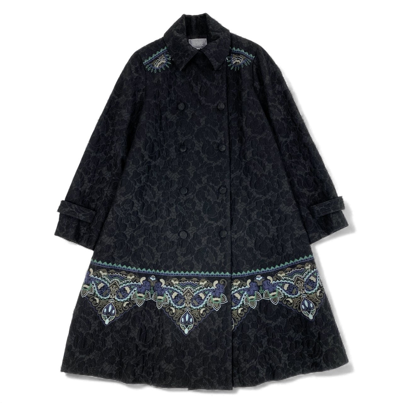 82k28 TOKUKO 1er VOL トクコプルミエヴォル ロングコート Aライン アウター フラワージャガード 刺繍 9 ブラック レディースu02t