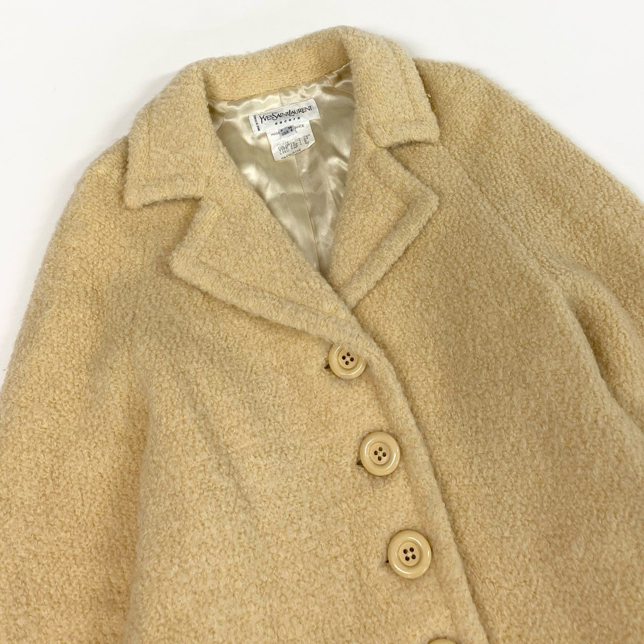 Ab13【美品】YvesSsintLaurent イヴサンローラン ヴィンテージ ボアコート フランス製 Shaggy Boa Coat 38サイズ ベージュ レディース 女性用ta1