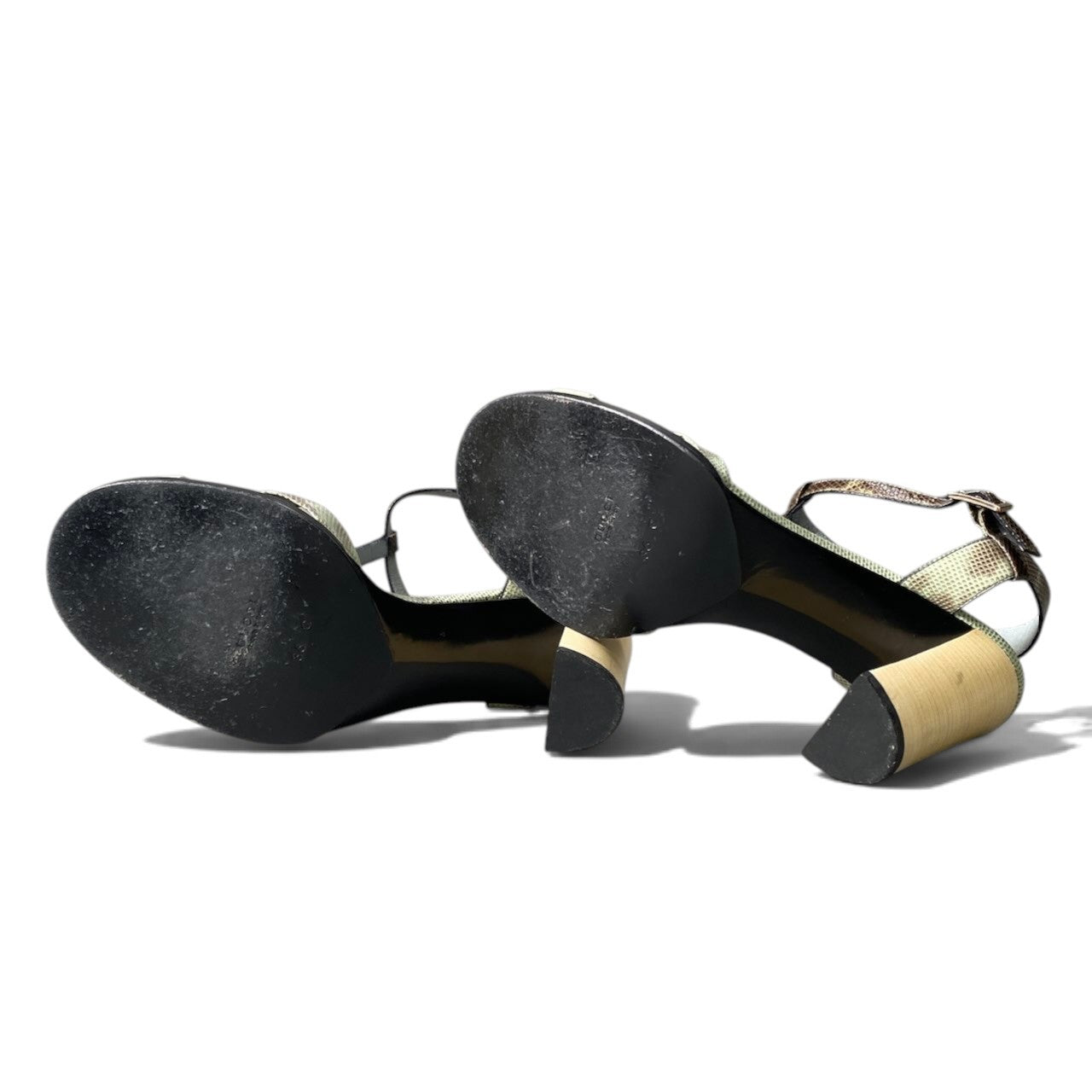 h12【美品】GUCCI トムフォード期 パイソン ヒールサンダル 36サイズ ブルー系 レザー レディース 女性用k02i
