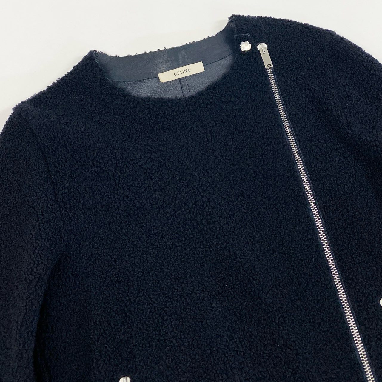 b23 CELINE セリーヌ フィービーファイロ期 ラムレザー ライダースジャケット レザージャケット サイズ36 ネイビー  レディース Archivek02i