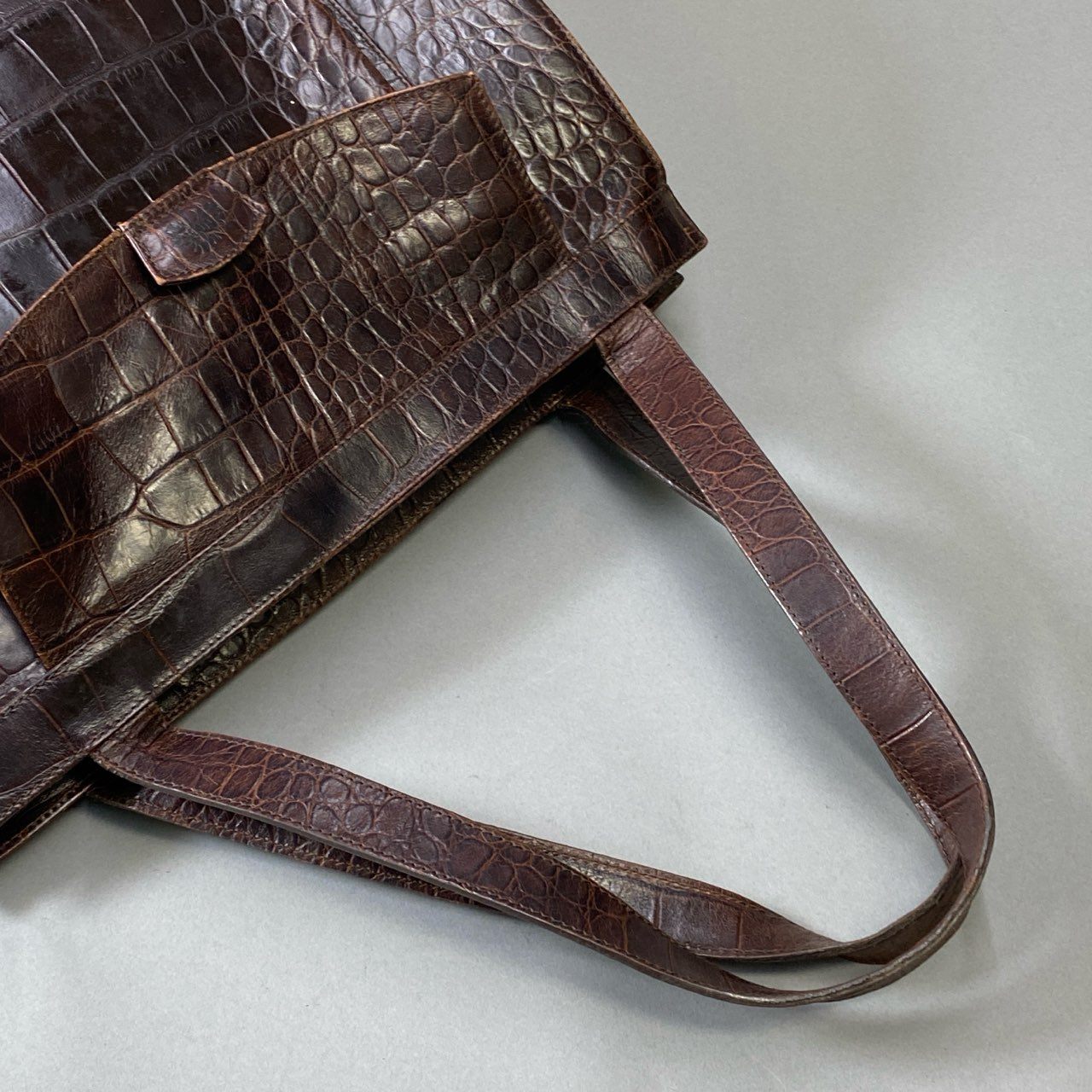 Aj3 Mulberry マルベリー クロコ型押し レザートートバッグ ブラウン 本革 ワンショルダー 英国製 鞄 カバンt18r