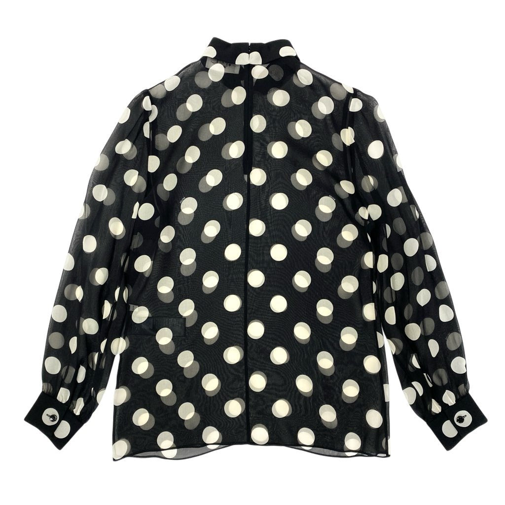 EL15 《美品》 CELINE セリーヌ 24年 シルク オーバーターンドカラー ジョーゼット ブラウス トップス 2B09B200Z.38CE 34サイズ ブラック アイボリー シルク100％ レディースu02t