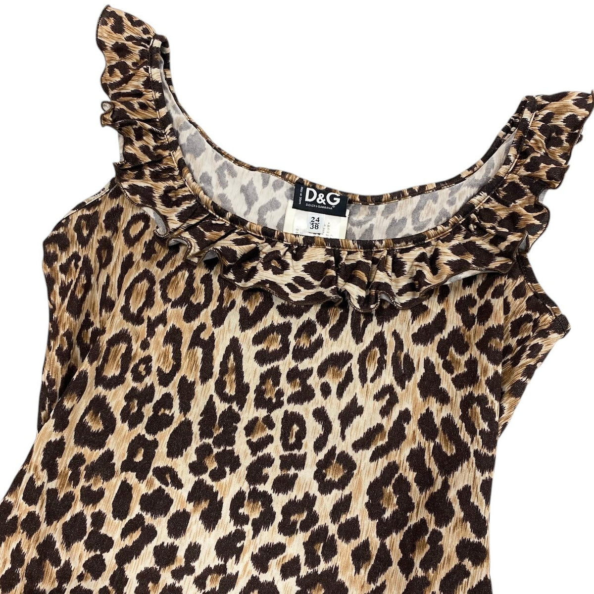 i18 D＆G DOLCE＆GABBANA タンクトップ フリル レオパード イタリア製 38サイズ ブラウン レディース 女性用u02t