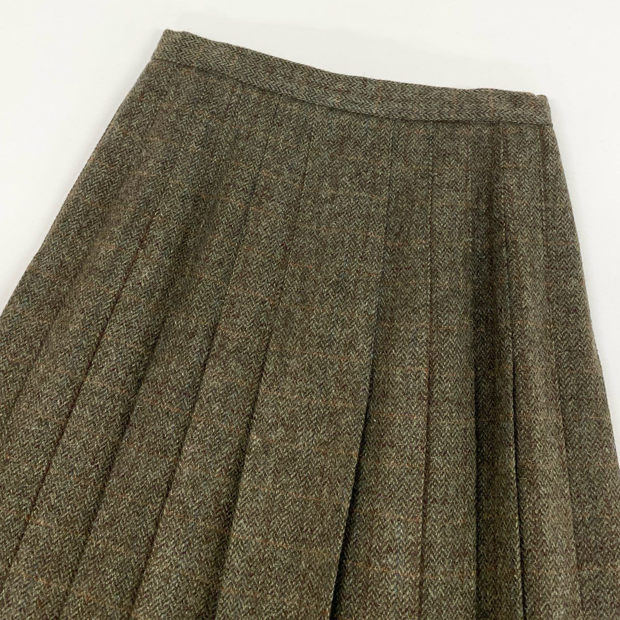 61g23 Ralph Lauren ラルフローレン 90s VINTAGE プリーツスカート ボトムス ヘリンボーン ヴィンテージ 11 カーキ ウール レディース