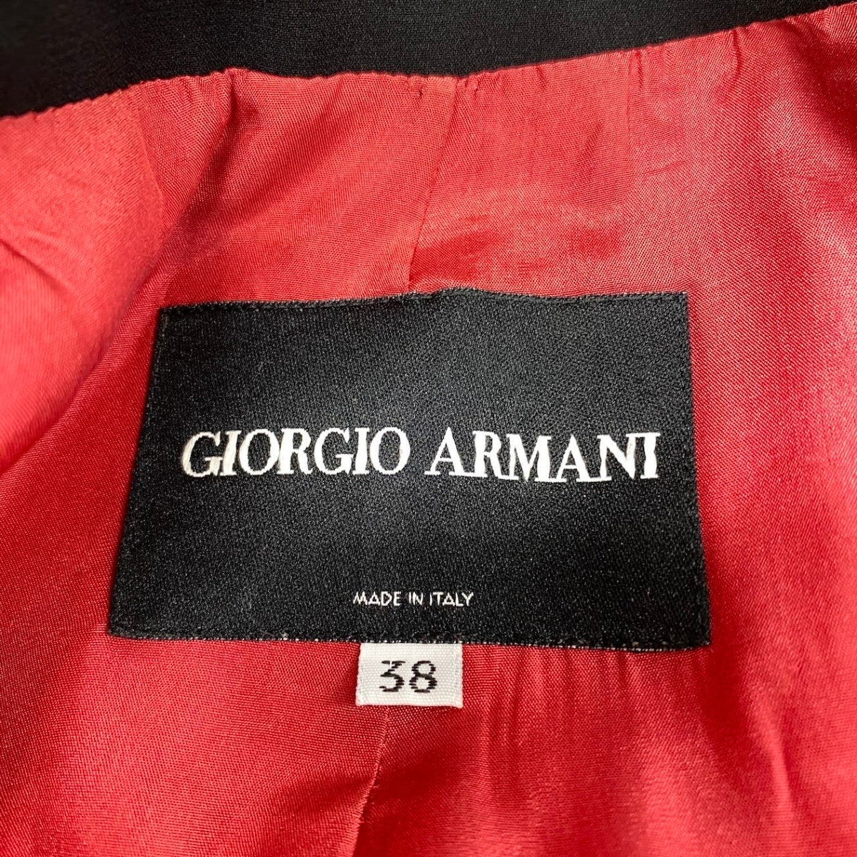62i1 GIORGIO ARMANI ジョルジオアルマーニ テーラードジャケット コットンリネン混 バイカラー サイズ38 レッド ブラック レディースu02t