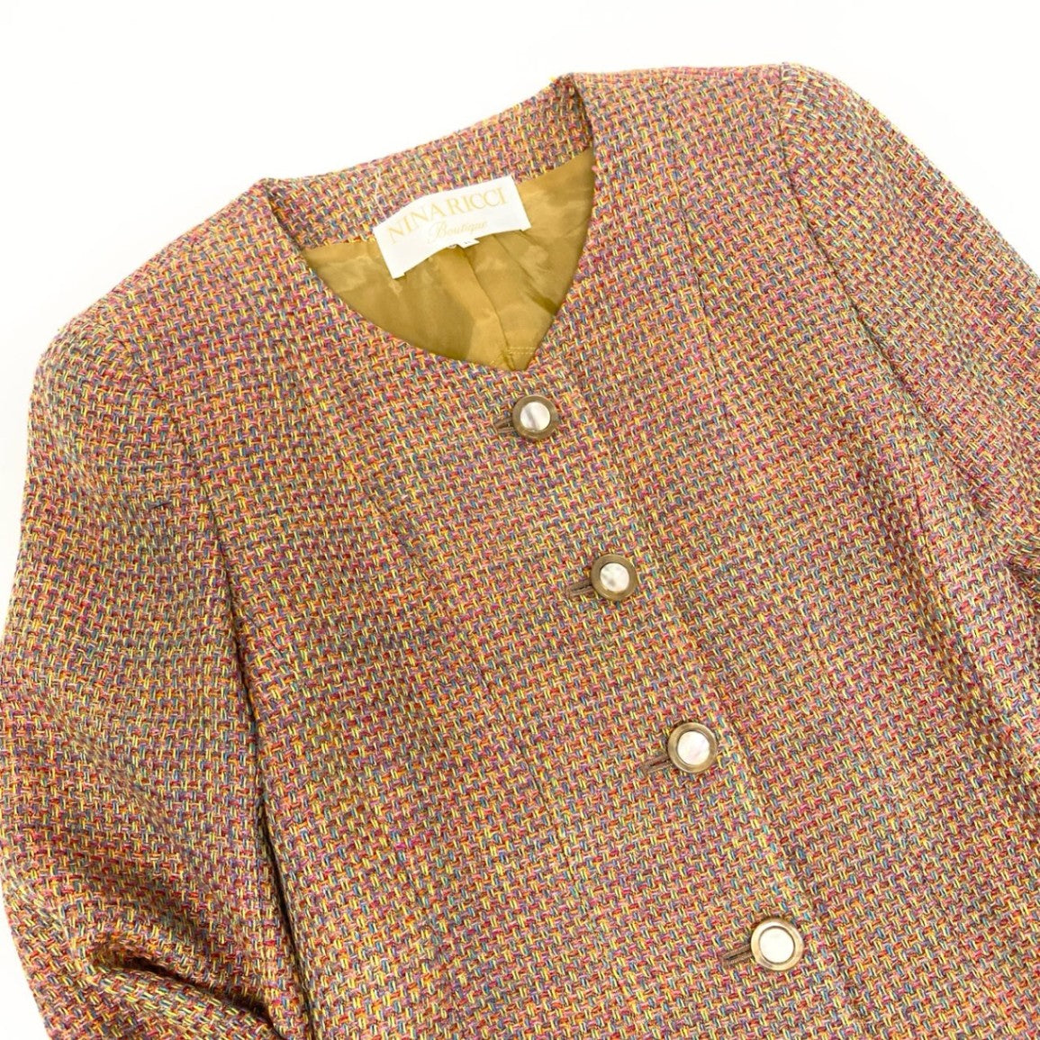 55k11 NINA RICCI Boutique ニナリッチ セットアップスカート ツイード生地 フランス製生地 ノーカラージャケット ひざ丈スカート レディース 女性用 11 マルチカラーu02t