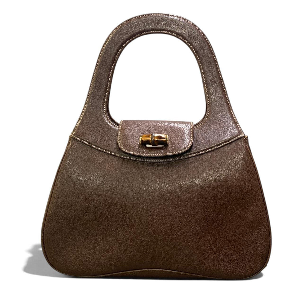 h29 GUCCI ヴィンテージ バンブー ハンドバッグ ブラウン レザー レディース 女性用ta1