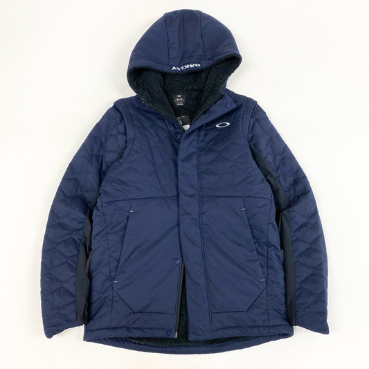 78i10-3《未使用品》タグ付 OAKLEY オークリー UNEVEN PUFF JACKET 3.0 中綿2wayジャケット ベスト ゴルフウェア アウター ロゴ刺繍 FOA402870 Mサイズ ネイビー メンズk02i