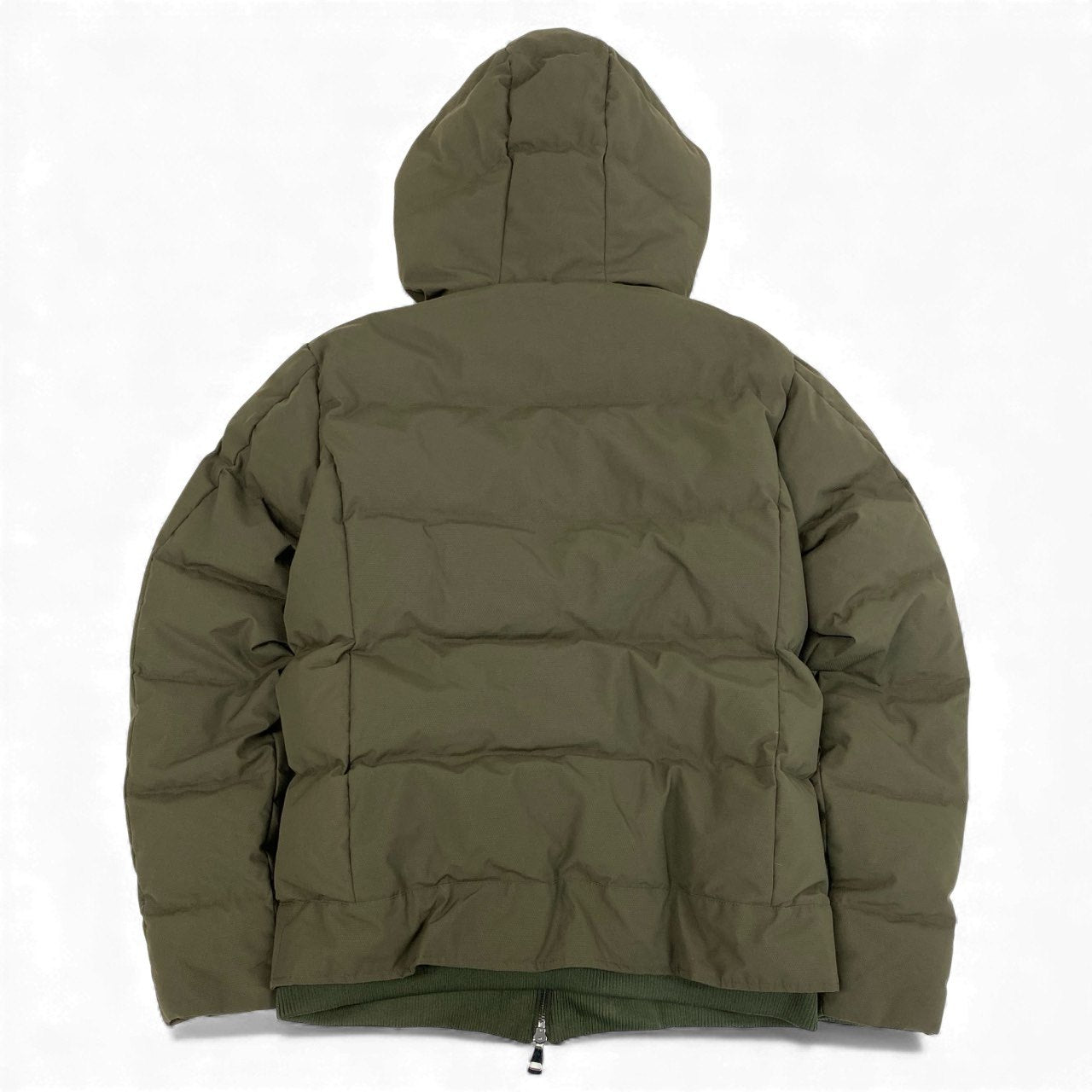 65l14【美品】AKM エイケイエム コンテンポラリー スタンドネック レイヤード ダウンジャケット アウター  Mサイズ カーキ メンズo07t