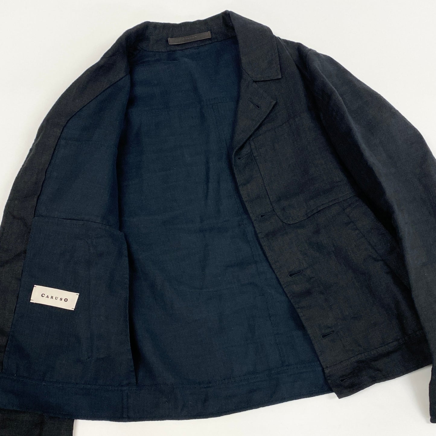29k6【美品】CARUSO カルーソー コットンリネンワークブルゾン ジャケット アウター VMD504 42Rサイズ ブラック メンズu02t