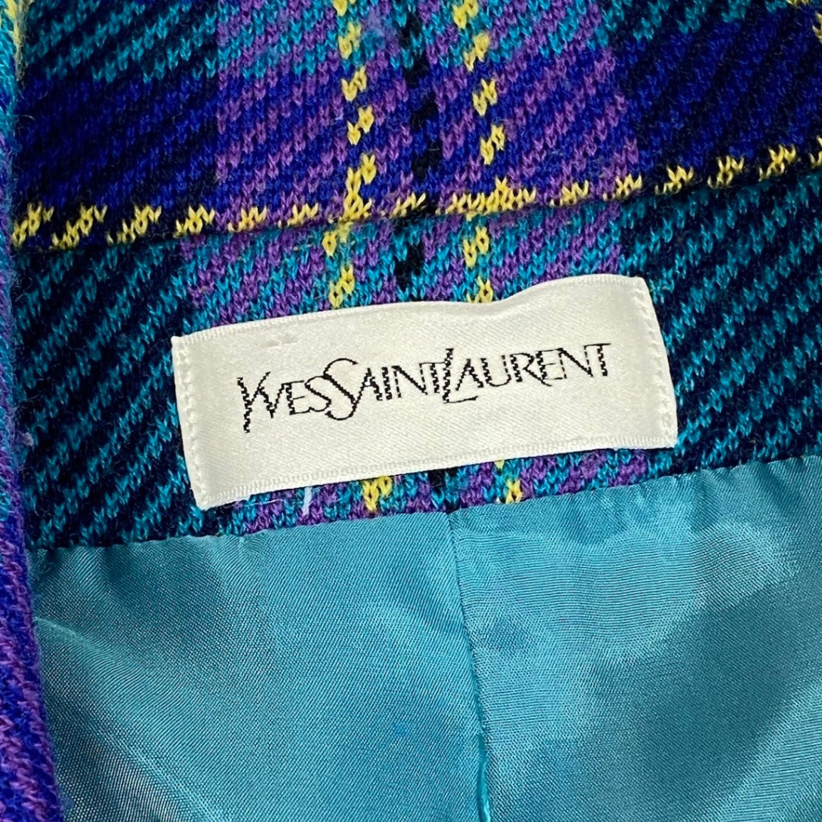 Eg6 YVES SAINT LAURENT イヴサンローラン チェック柄 テーラードジャケット サイズM マルチカラー ウール100％ レディースo07t
