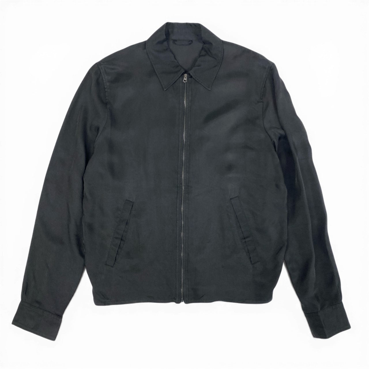 31b12【美品】Acne Studio アクネストゥディオ ジップアップジャケット サテンジャケット アウター MALCOM PSS16 46サイズ ブラック キュプラ100％ メンズu02t