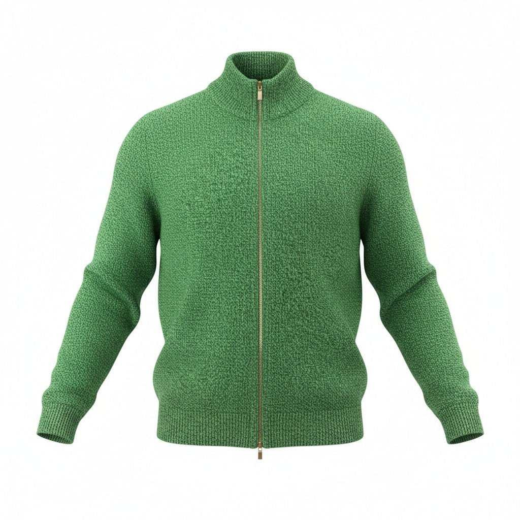 79a16 【美品】 BALLANTYNE バランタイン ニットカーディガン ダブルジップ ハイネック 42 グリーン カシミヤ100％ レディース 女性用u02t