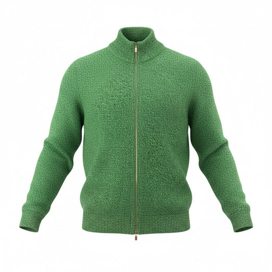 79a16 【美品】 BALLANTYNE バランタイン ニットカーディガン ダブルジップ ハイネック 42 グリーン カシミヤ100％ レディース 女性用u02t