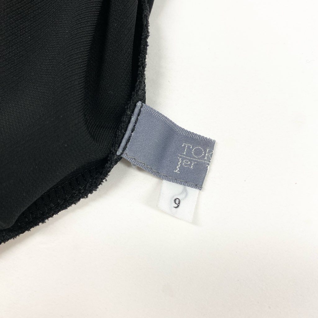 37L22 【美品】TOKUKO 1er VOL トクコプルミエヴォル ノースリーブチュニック チュニックカットソー 裾フリル ストレッチ素材 9サイズ ブラック レディースu02t