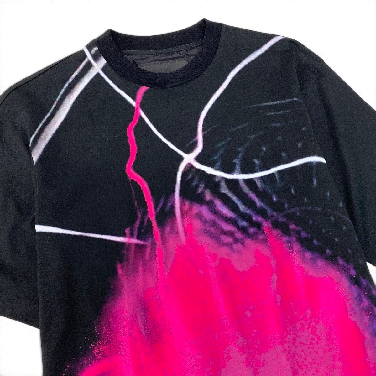 Mf25 【美品】PRADA FW19 PREMONTION GRAPHIC PRINT TEE XSサイズ ブラック ピンク コットン100％ メンズ 男性用u02t