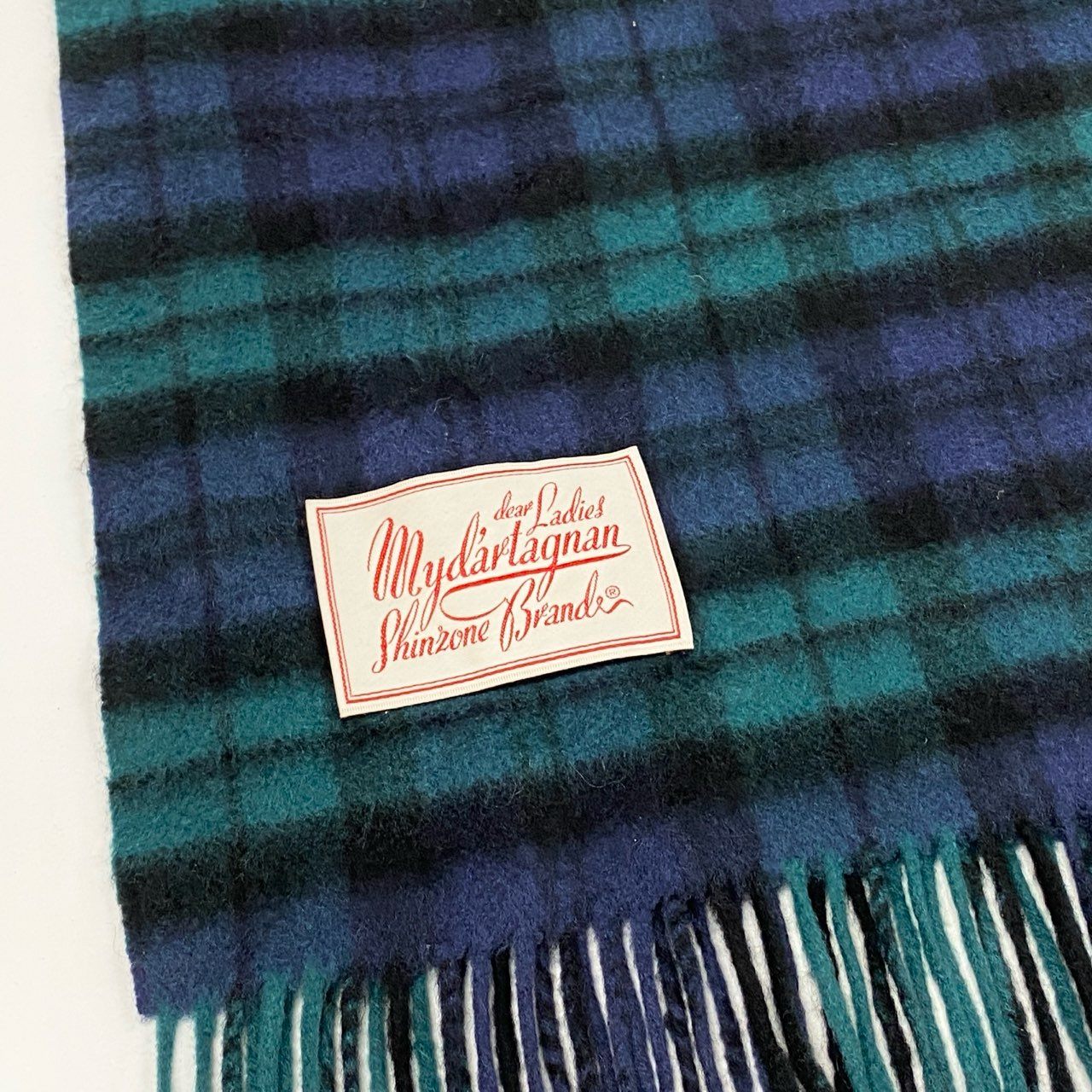 l15 SHINZONE シンゾーン マイダルタニアン 大判 カシミヤマフラー フリンジストール グリーン チェック カシミア レディース 女性用u02t