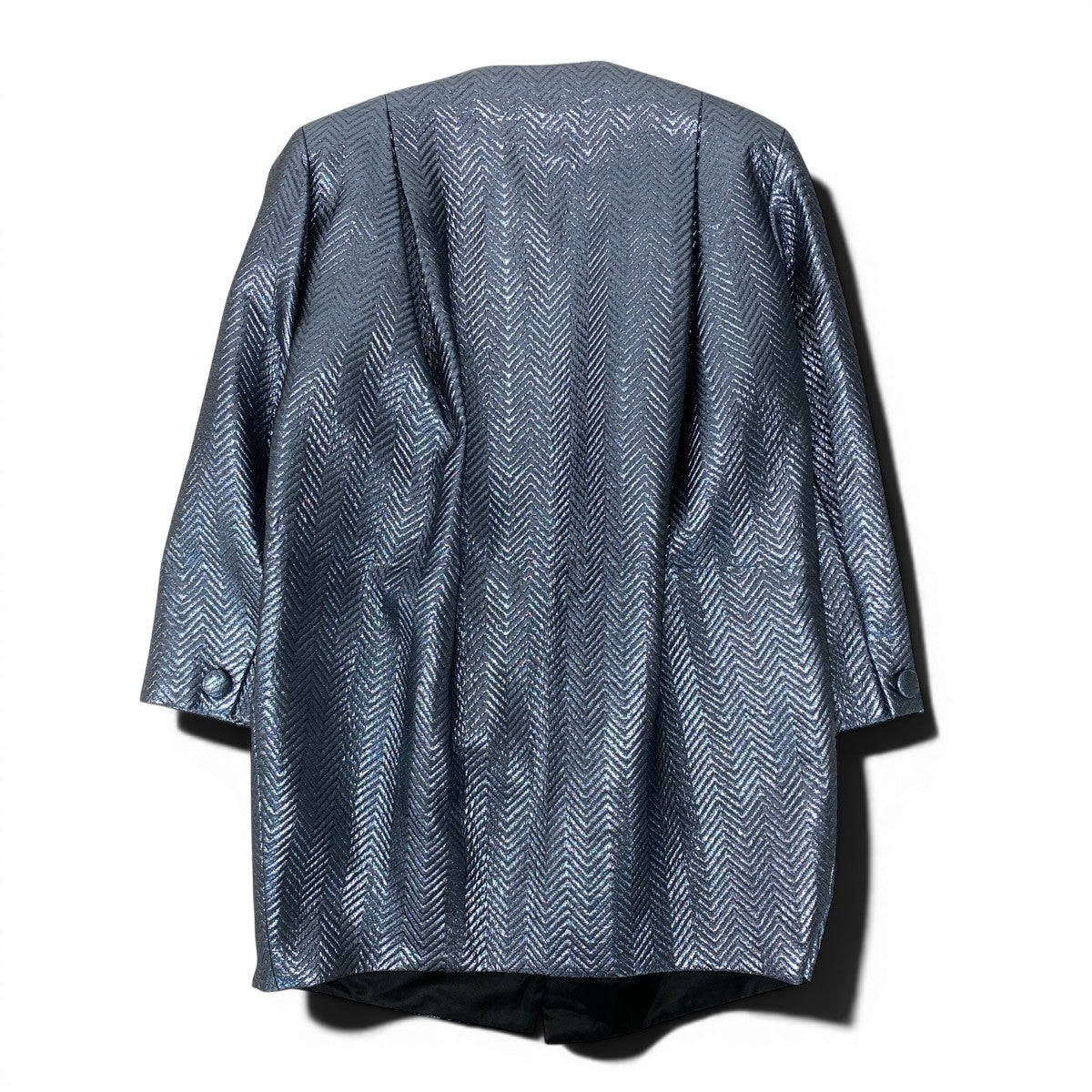 20g16【極美品】Christian Dior クリスチャンディオール ノーカラーコートジャケット メタリック ヘリンボーン アウター 9サイズ ブルーグレー レディース 女性用u02t