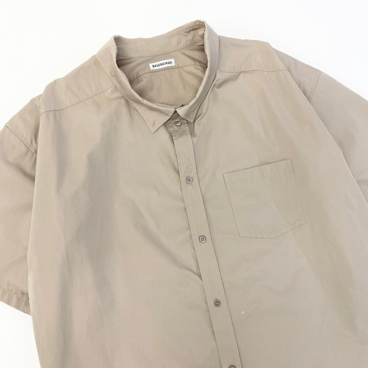 67e7 BALENCIAGA バレンシアガ 2020年 バックロゴ オーバーサイズシャツ 半袖シャツ  622051 サイズ36 ベージュ コットン100％ レディース 女性服o07t