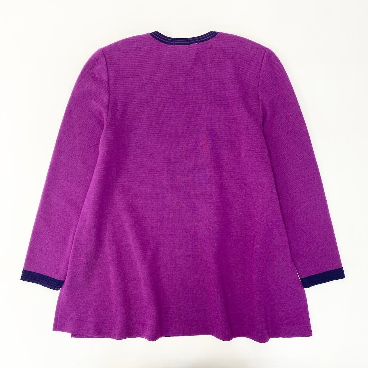 29f15 YVES SAINT LAURENT イヴサンローラン YSLロゴ フレアニットセーター チュニック丈 バイカラー サイズL パープル ネイビー ウール100％ レディース女性用u02t