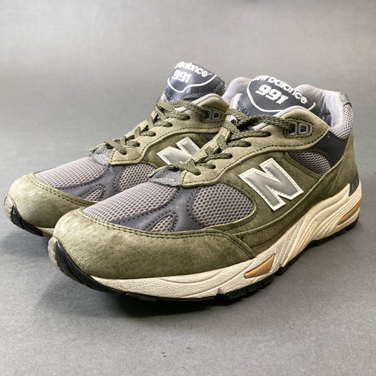 1g31 New Balance ニューバランス EX M991GGT スエードレザー スニーカー US 7 1/2 オリーブ Leather シューズ 英国製 紳士靴k02i
