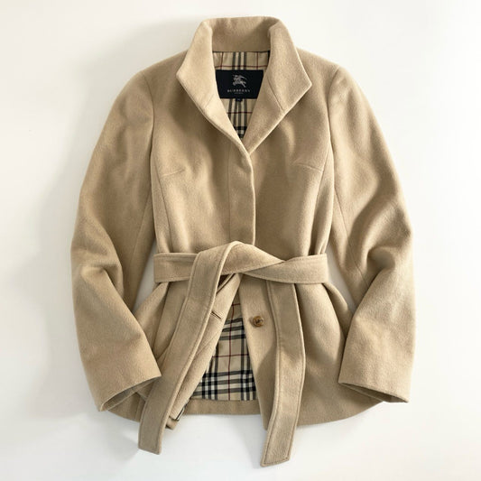 33d23 BURBERRY LONDON バーバリーロンドン ショートコート ベルテッドコート アンゴラウール サイズ38 ベージュ レディース