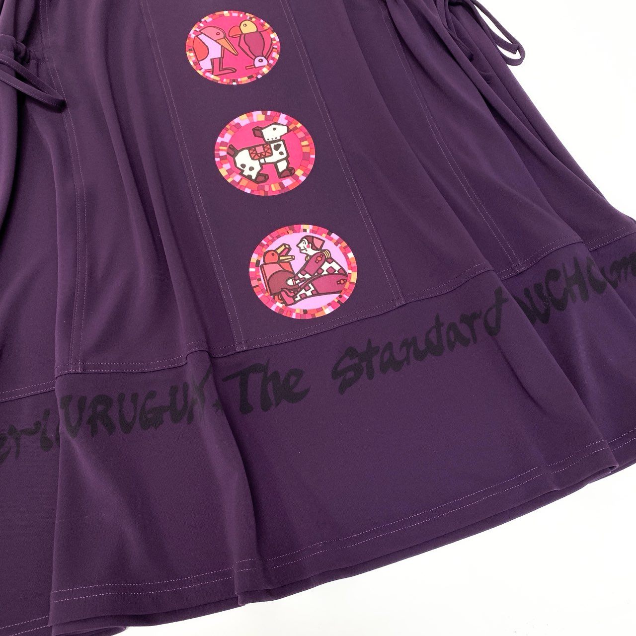 5c10 TOKUKO 1er VOL トクコプルミエヴォル ノースリーブワンピース Aラインワンピース サイドリボン アニマル柄 レディース 女性服 サイズ9 パープルu02t