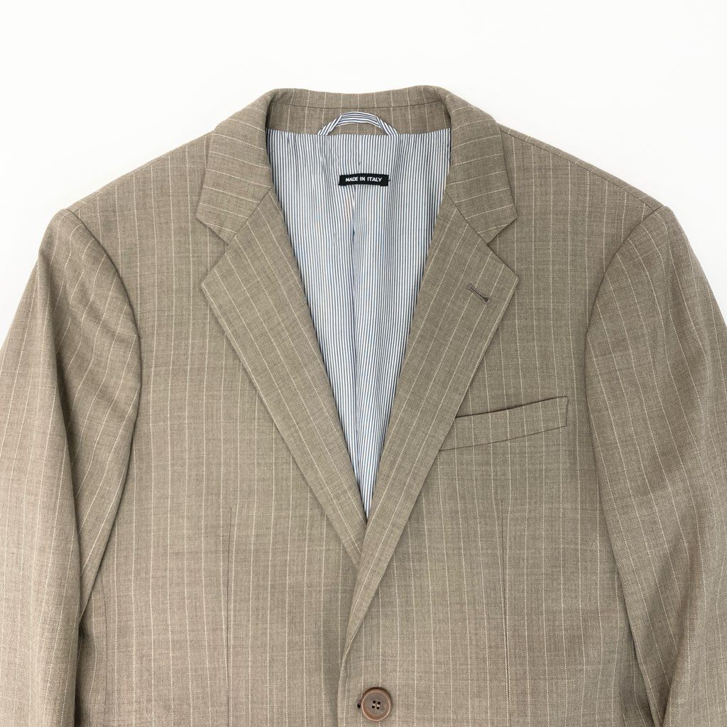 54l28 GIORGIO ARMANI ジョルジオアルマーニ スーツセットアップ テーラードジャケット スラックスパンツ ストライプ イタリア製 50サイズ ベージュ メンズ 男性用o07t