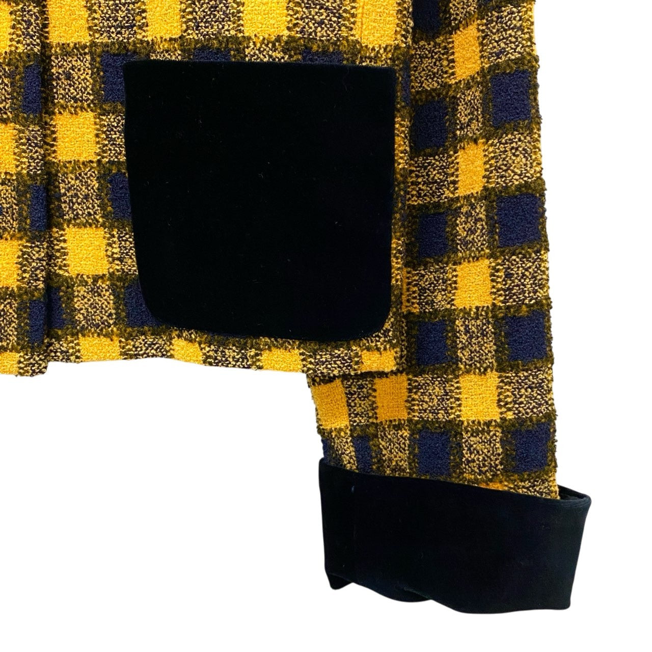 78b26 GIVENCHY ジバンシー Vintage チェック柄 ベロア × ツイードジャケット サイズ9 イエロー ネイビー Tweed Jackett18r
