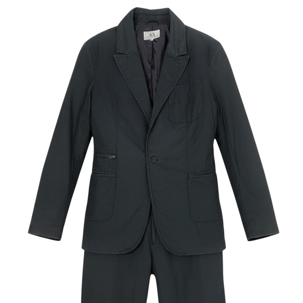 7f4 ARMANI EXCHANGE アルマーニエクスチェンジ セットアップスーツ シングル 中綿 ストライプ柄 サイズM/28REG ネイビー メンズ 紳士服o07t
