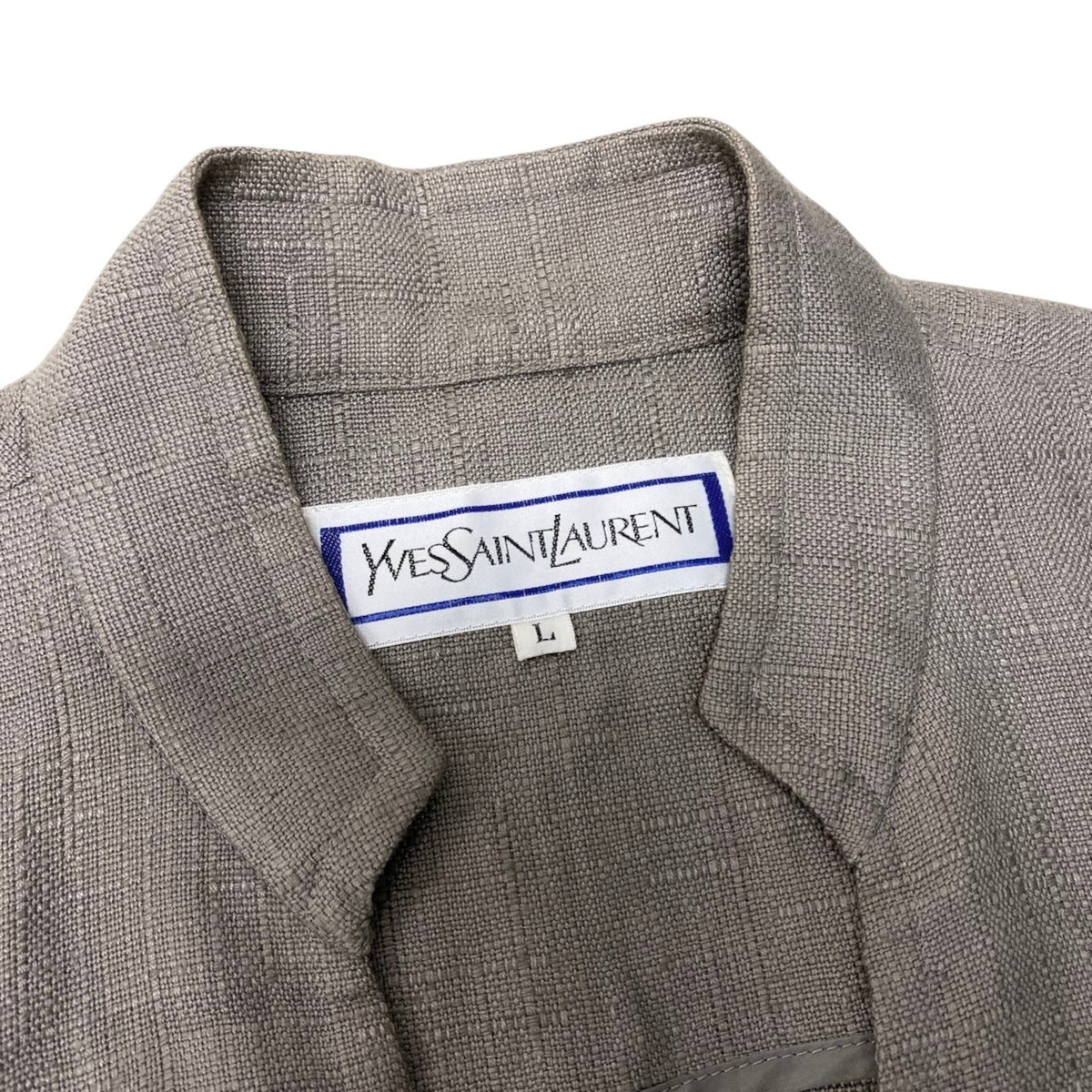 86i15 YVES SAINT LAURENT イヴサンローラン テーラードジャケット スタンドカラージャケット リネン混 サイズL グレー レディースo07t