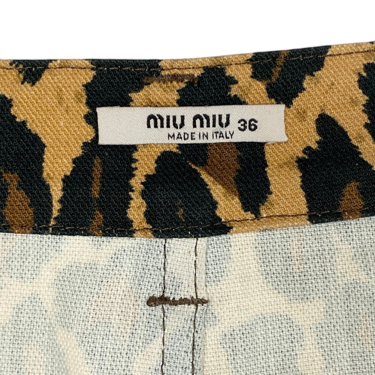 Ai3 【美品】 miu miu ミュウミュウ レオパード柄 ミニスカート キャットビジュー サイズ36 ブラウン系 レディースk02i