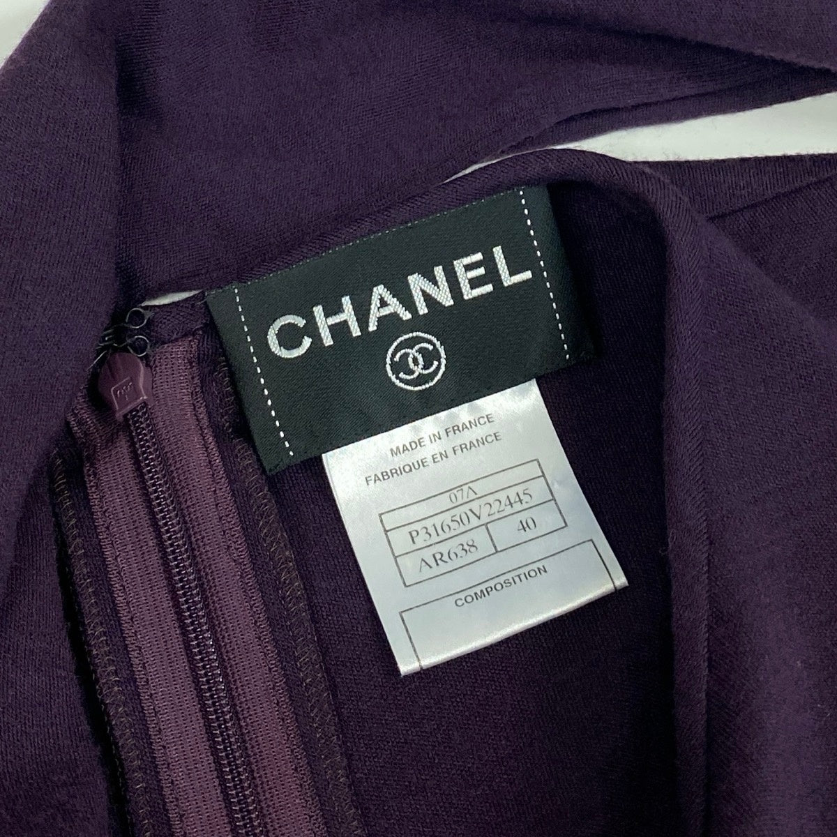 Cf29 CHANEL シャネル ウールワンピース 長袖ロングワンピース 2007年 ボウタイリボン レディース 女性用 P31650V22445 40 パープル ウール100％u02t