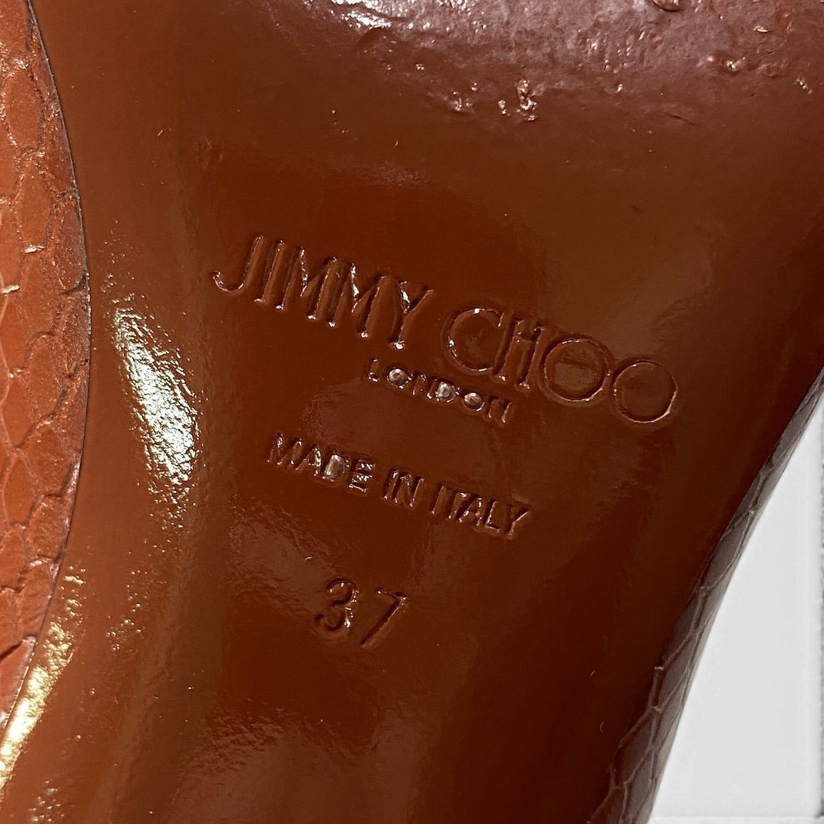 h10 JIMMY CHOO Searlett 50 スネークスキンプリント スカーレット 37サイズ ブラウン レザー レディース 女性用k02i
