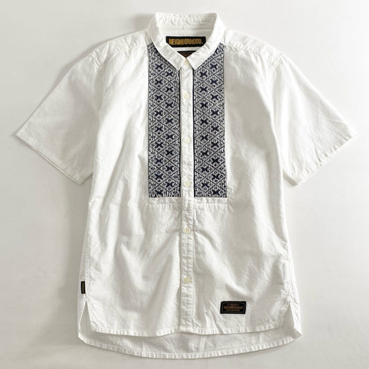 59g26 NEIGHBORHOOD ネイバーフッド EMB/CL-SHIRT 半袖シャツ ショートスリーブ バックギャザー 日本製 181AQNH-SHM02 Sサイズ ホワイト コットン リネン