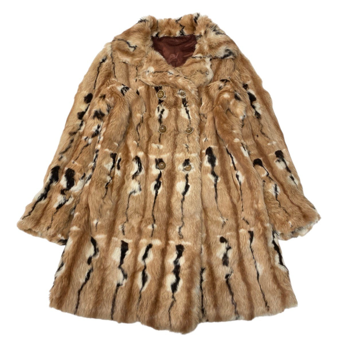 75i24 リアルファー ロングコート サイズF 茶系 本毛皮 Vintage Real Fur Long Coat ダブルt18r
