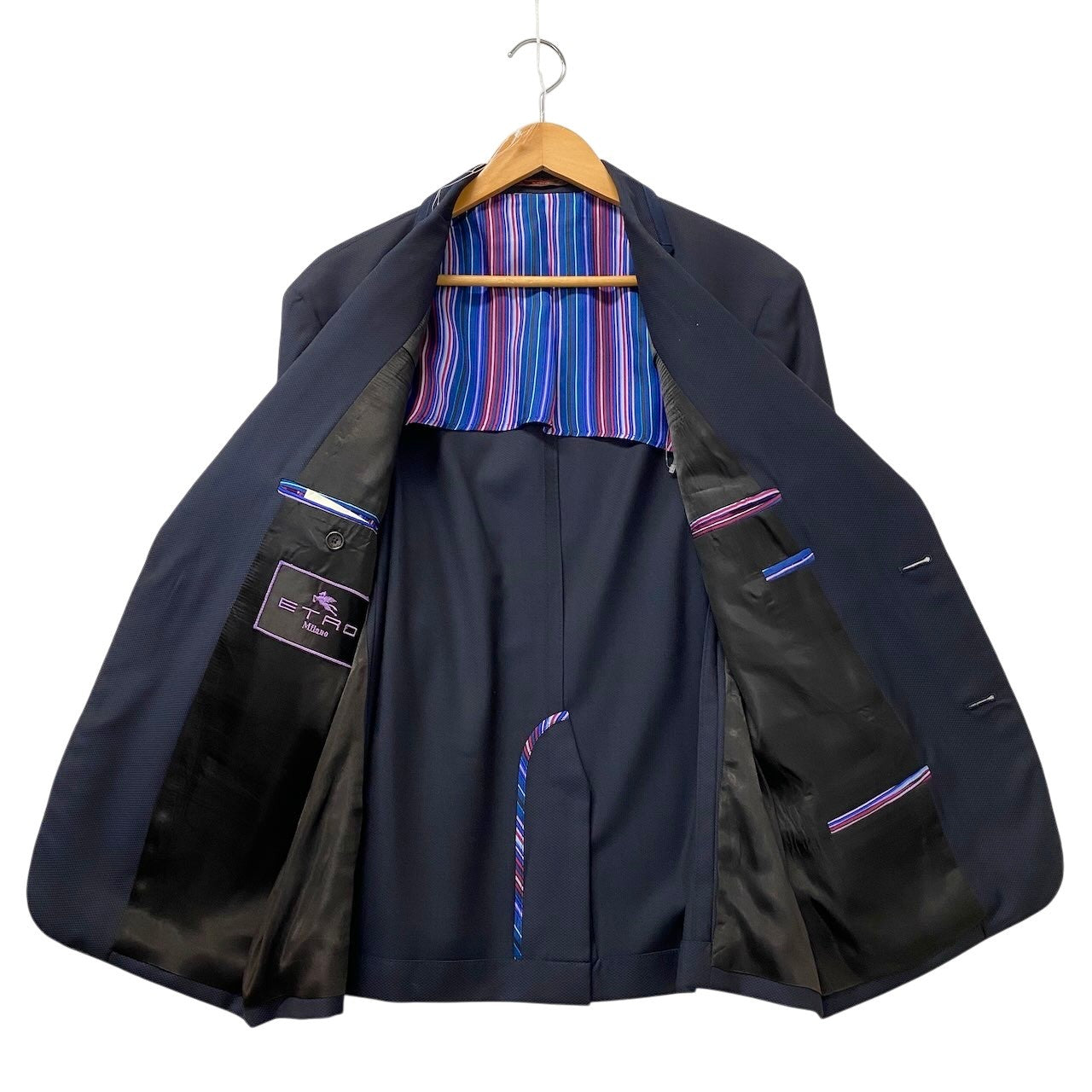 85g5 ETRO エトロ 裏ストライプ テーラードジャケット サイズ54 ネイビー ブレザー フォーマル 紳士服t18r
