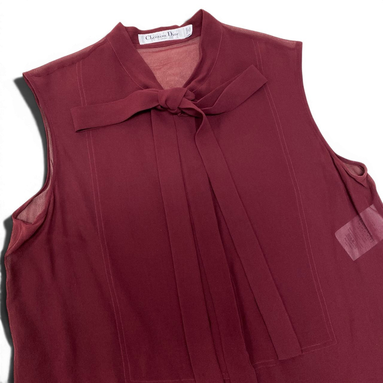 Ef26 Christian Dior クリスチャンディオール ノースリーブシアートップス ボウタイリボンシャツ シルクシャツ CDロゴ レディース 女性用 F38 7A21527L1658 ボルドー シルク100％u02t