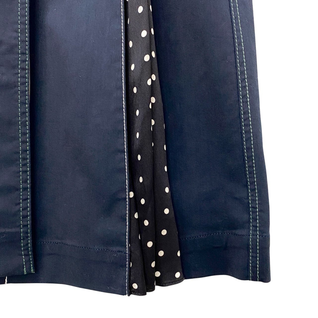 77b26 【美品】SPORTMAX スポーツマックス ノースリーブノーカラーワンピース ステッチ フレア ストライプ ドット 40サイズ ネイビー レディース 女性用u02t