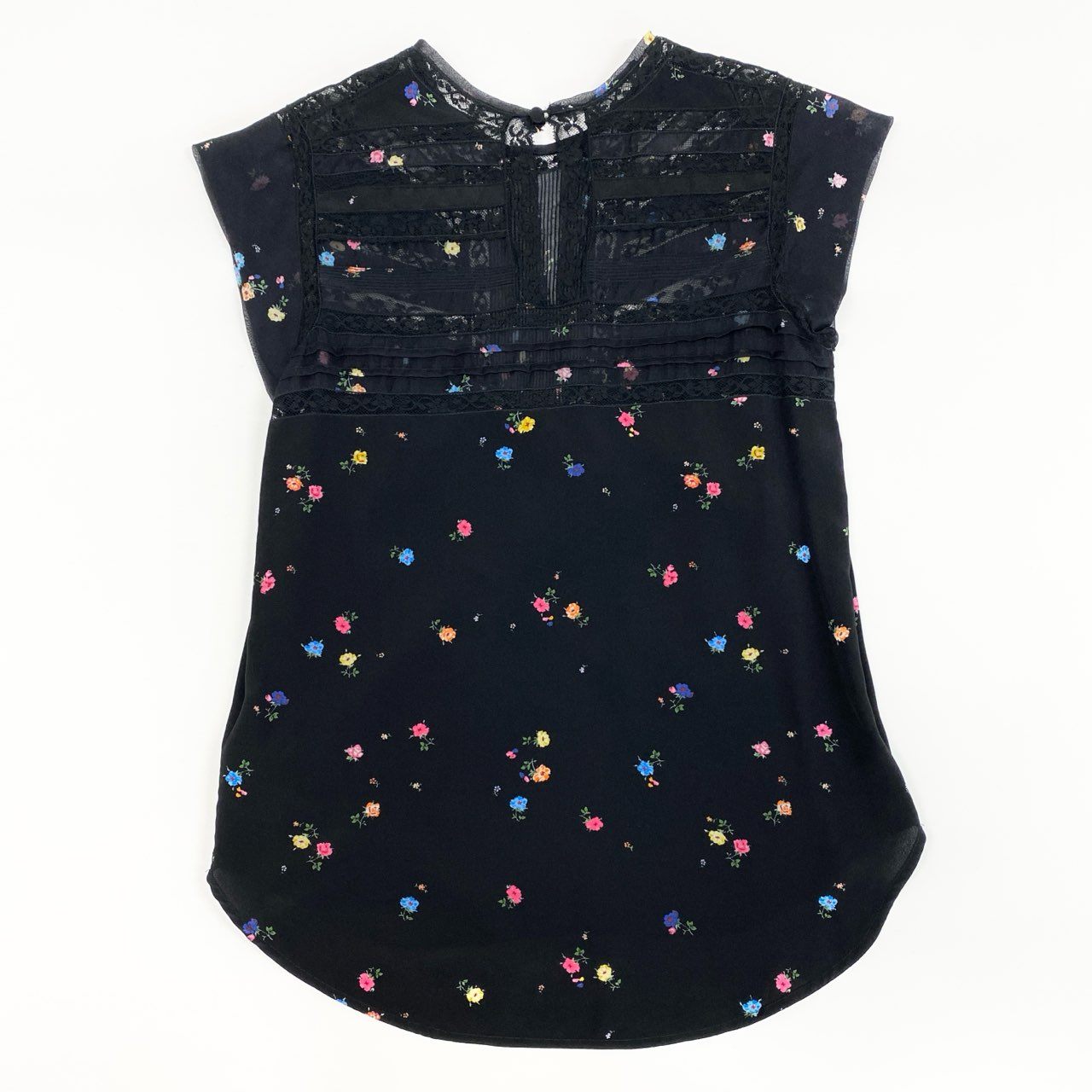 3g2 《美品》 ERMANNO SCERVINO エルマンノシェルビーノ 半袖シャツ カットソー トップス レース 花柄 サイズ38 ブラック シルク レディース 女性用